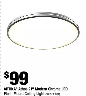 Home Depot Artika athos 21" modern chrome led flush mount ceiling light offer