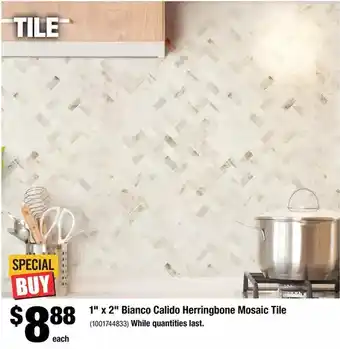 Home Depot 1" x 2" bianco calido herringbone mosaic tile offer