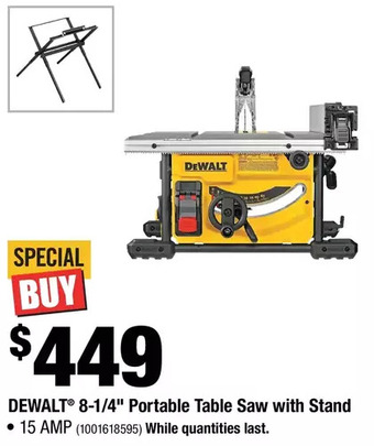 Home Depot Dewalt 8-1/4" portable table saw with stand offer
