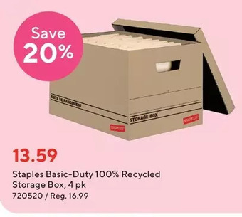 Staples Staples basic-duty 100% recycled storage box, 4 pk offer