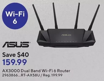 Staples Asus ax3000 dual band wi-fi 6 router offer
