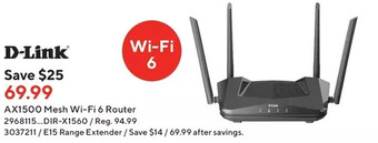 Staples D-link ax1500 mesh wi-fi 6 router offer