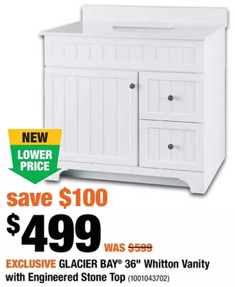 Home Depot Glacier bay 36" whitton vanity with engineered stone top offer