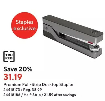 Staples Tru red premium full-strip desktop stapler offer