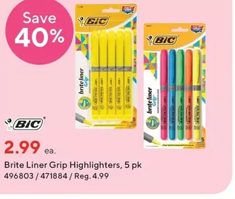 Staples Bic brite liner grip highlighters offer