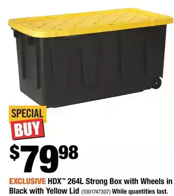 Home Depot Hdx 264l strong box with wheels in black with yellow lid offer