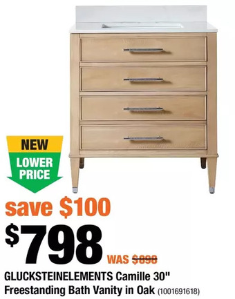 Home Depot Glucksteinelements camille 30" freestanding bath vanity in oak offer