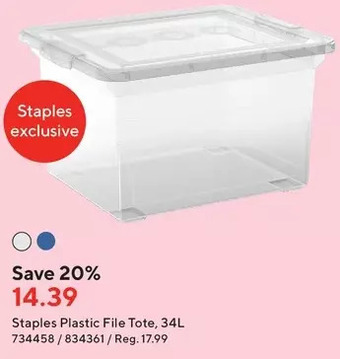 Staples Staples plastic file tote, 34l offer