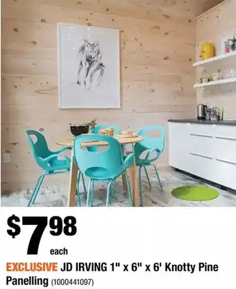 Home Depot Jd irving 1" x 6" x 6' knotty pine panelling offer