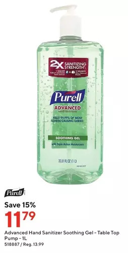 Staples Purell advanced hand sanitizer soothing gel - table top pump offer