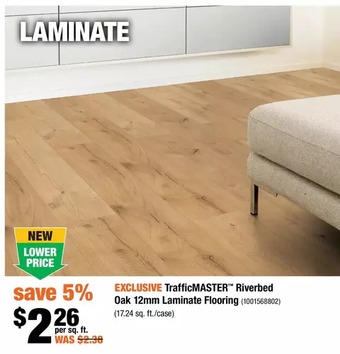 Home Depot Trafficmaster riverbed oak 12mm laminate flooring offer
