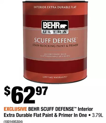 Home Depot Behr scuff defense interior extra durable flat paint & primer in one offer