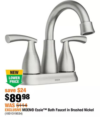 Home Depot Moen essie bath faucet in brushed nickel offer