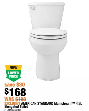 Home Depot American standard mainstream 4.8l elongated toilet offer