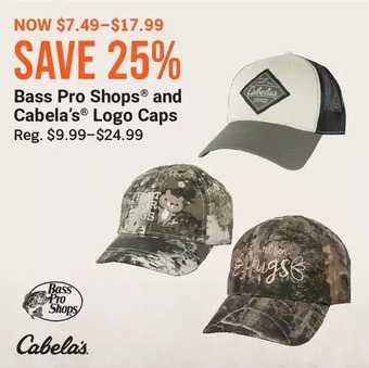 Cabela's Bass pro shops and cabela's logo caps offer