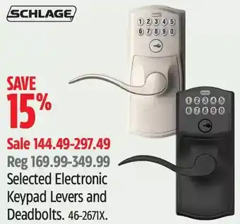 Canadian Tire Schlage electronic keypad levers and deadbolts offer