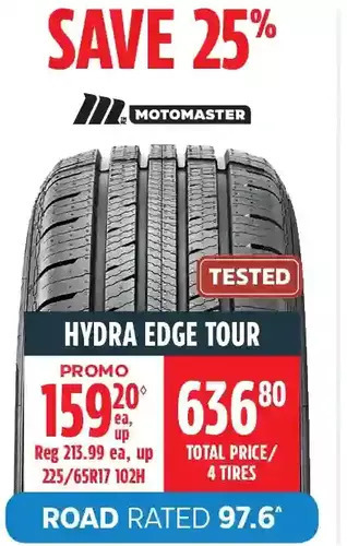 Canadian Tire Motomaster hydra edge tour tires offer
