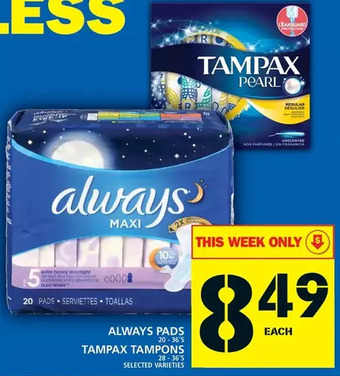 Food Basics Always pads, tampax tampons offer