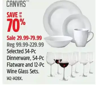 Canadian Tire Canvas 34-pc dinnerware, 54-pc flatware and 12-pc wine glass sets offer