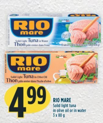 Marché Adonis Rio mare solid light tuna in olive oil or in water offer