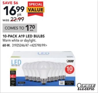 RONA Feit electric 10-pack a19 led bulbs offer