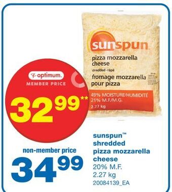 Wholesale Club Sunspun™ shredded pizza mozzarella cheese, 2.27 kg offer