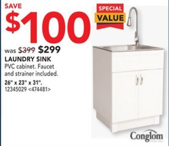 RONA Conglom laundry sink 26" x 23" x 31" offer