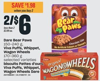 Valu-mart Biscuits pattes d'ours, viva puffs, whippet, wagon wheels dare offer