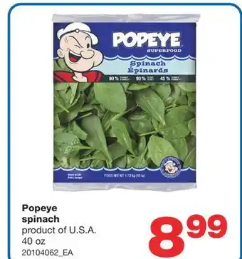 Wholesale Club Popeye spinach, 40 oz offer