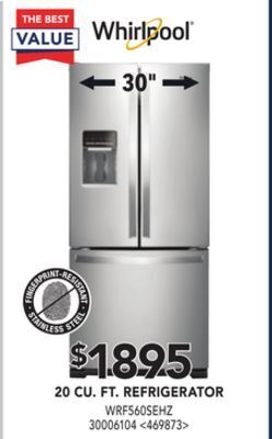 RONA Whirlpool 20 cu. ft. refrigerator 30" offer