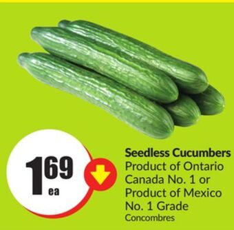 FreshCo Seedless cucumbers product of ontario canada no. 1 or product of mexico no. 1 grade offer