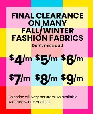 Fabricland Fall/winter fashion fabrics offer