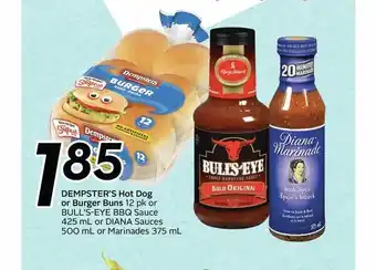 Sobeys Demster's Hot Dog or Burger Buns or Bull'Eye BBQ Sauce or Diana Sauce offer