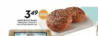 Sobeys Jumbo Brioche Burger Buns Plain, Sesame or Everything Topped offer
