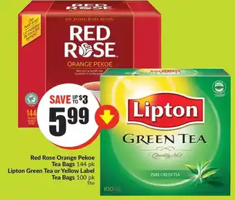 FreshCo Red rose orange pekoe tea bags | lipton green tea or yellow label tea bags offer