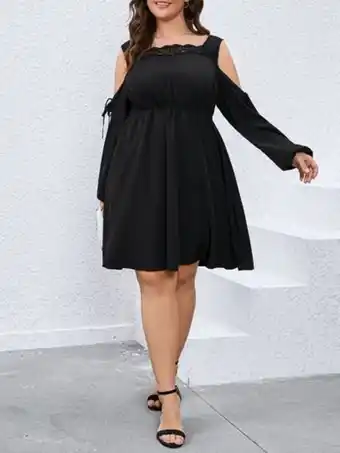 SheIn Plus contrast lace cold shoulder lantern sleeve dress offer