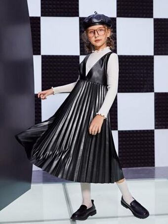 SheIn Shein girls pleated hem pu leather tank dress without top offer