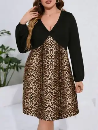SheIn Plus leopard print lantern sleeve dress offer