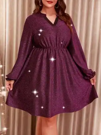 SheIn Plus notched neck lantern sleeve glitter dress offer