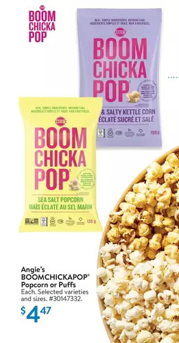 Walmart Angie's boomchickapop popcorn or puffs offer