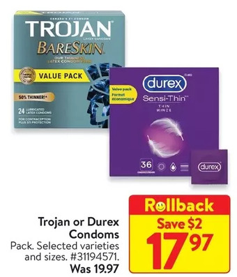 Walmart Trojan or durex condoms offer