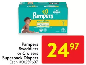 Walmart Pampers swaddlers or cruisers superpack diapers offer