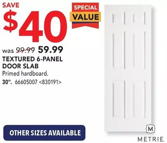Lowe's Metrie textured 6-panel door slab offer