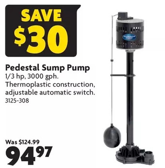 Home Hardware Pedestal sump pump offer