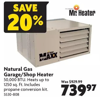 Home Hardware Natural gas garage/shop heater offer
