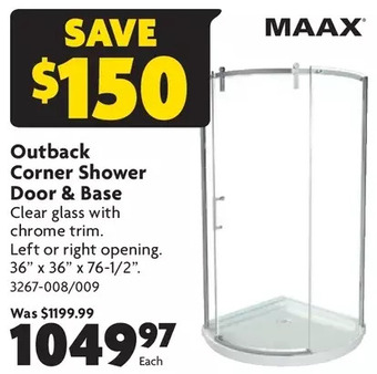 Home Hardware Outback corner shower door & base offer