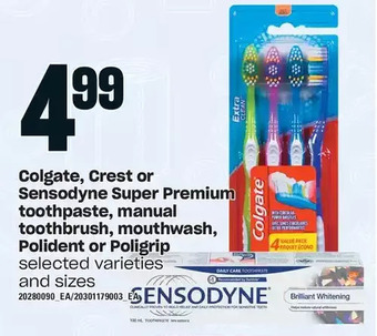 Independent Grocer Colgate, crest or sensodyne super premium toothpaste, manual toothbrush, mouthwash, polident or poligrip offer