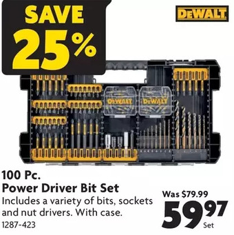 Home Hardware 100 pc. power driver bit set offer