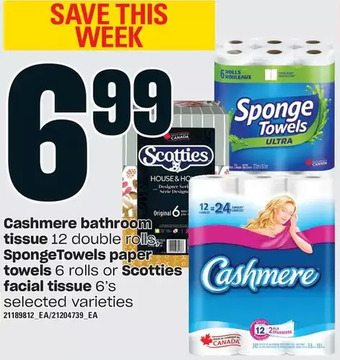 Loblaws Cashmere bathroom tissue, spongetowels paper towels or scotties facial tissue offer
