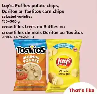 Independent Grocer Lay's ruffles potato chips, doritos or tostitos corn chips offer